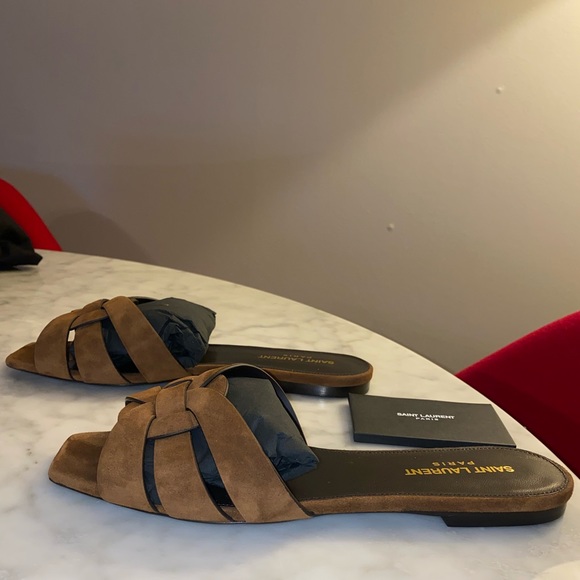 ✨SOLD✨ NIB Authentic Saint Laurent Tribute Mule Sandals in Suede size 38.5 - Picture 5 of 11